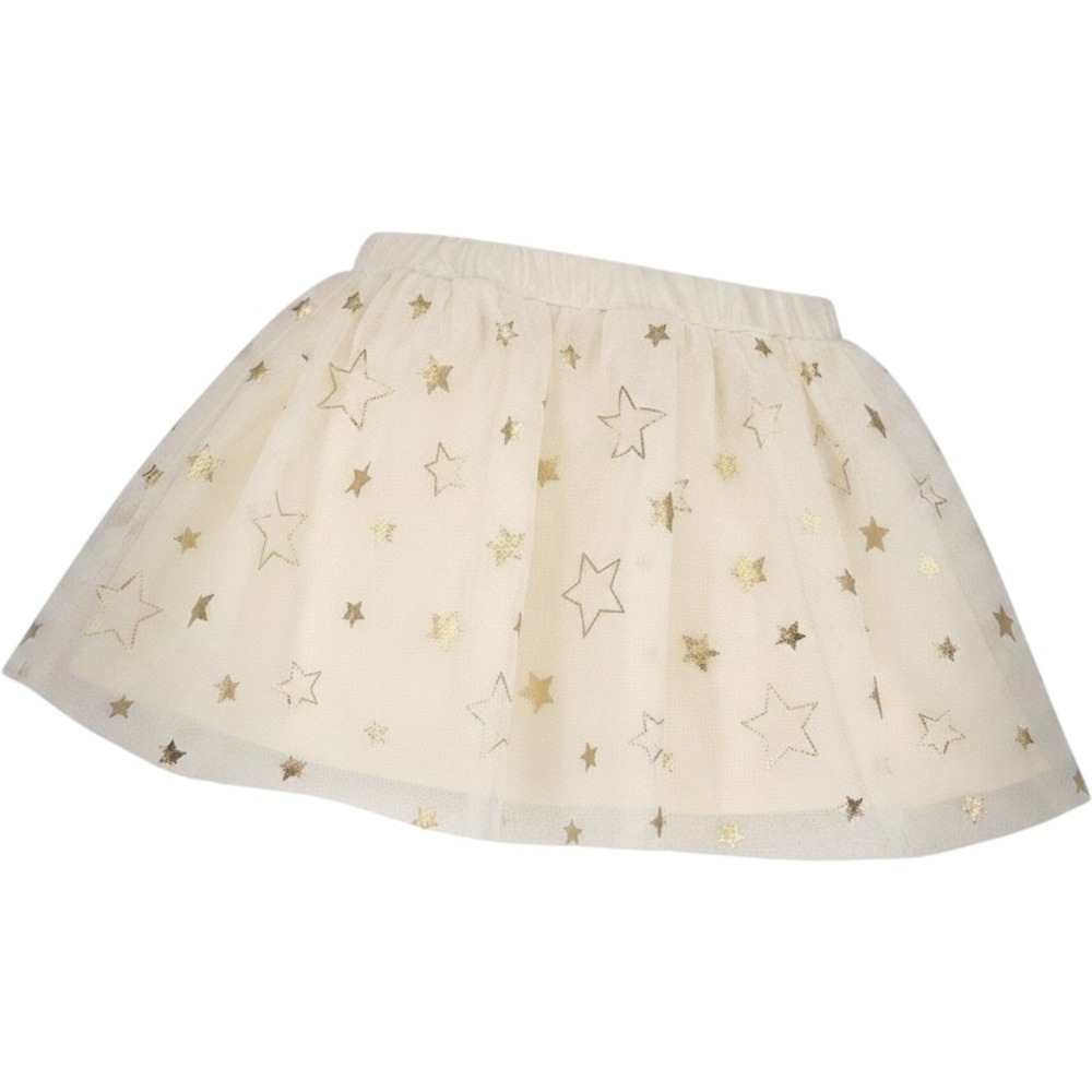 Holiday Time Girls 3T Cream Tulle Skirt Gold Foil Star Print Elastic Waist‎ NEW